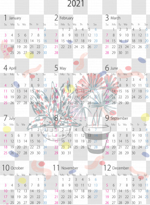 2021 Yearly Calendar Transparent PNG