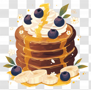 Chocolate Pancakes - Stack Of Pancakes With Bananas, Blueberries, And Honey Transparent PNG