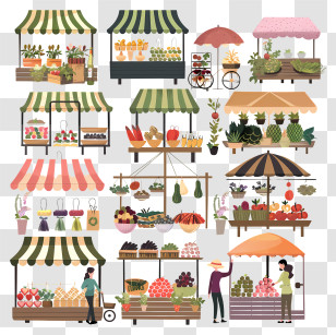 Spring Market - Farmers Market Stalls With Fruits And Vegetables Transparent PNG