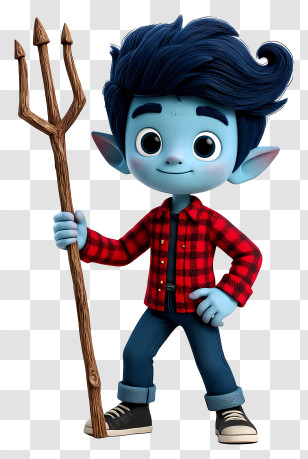 Elf Boy - Blue Boy Walking With Trident Transparent PNG