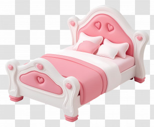Cartoon Bed - Pink And White Cozy Bed Transparent PNG