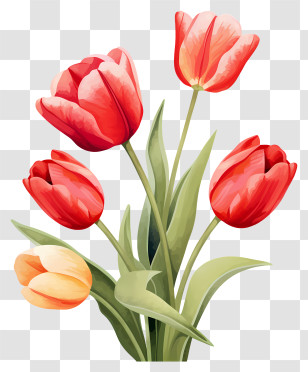 Bouquet - Beautiful Red Tulip Flowers Illustration Transparent PNG