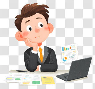 Bored Businessman With Reports And Laptop Transparent PNG