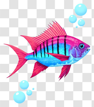 Cartoon Tropical Fish - Vibrant Pink-Blue Fish Transparent PNG