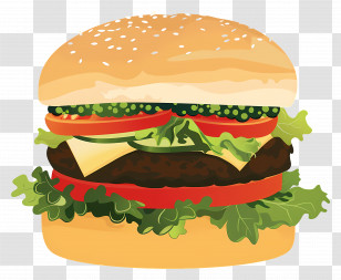 Veggie Burger - Delicious Hamburger Illustration With Lettuce And Cheese Transparent PNG