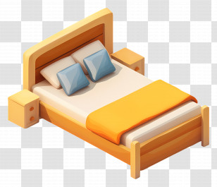 Cartoon Bed - Comfortable Wooden Bed With Pillows Transparent PNG