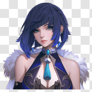 Yelan Genshin Impact - Blue-Haired Fantasy Character Transparent PNG