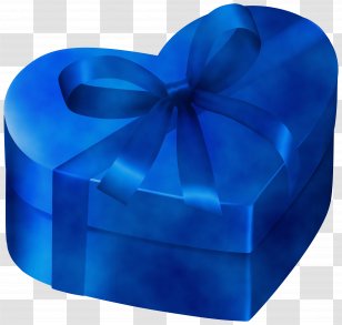 Blue Ribbon Cobalt Turquoise Gift Wrapping - Heart Present Transparent PNG