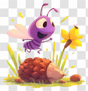 Ant Jumping - Purple Insect With Flower Transparent PNG