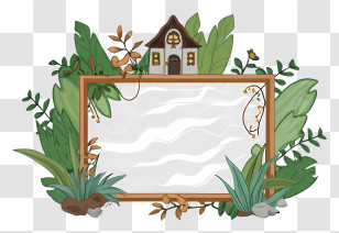 Cartoon - Decorative Frame With Small House And Leaves Transparent PNG