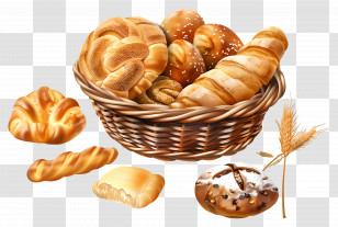 Bread Basket - Basket Of Bread With Assorted Baked Goods Transparent PNG