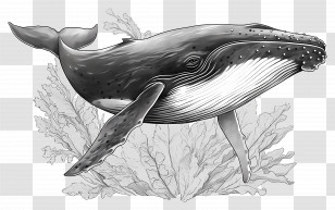 Blue Whale - Majestic Whale With Coral Transparent PNG
