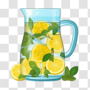 Lemonade Drink - Glass Jug Of Lemonade With Mint And Lemon Slices Transparent PNG