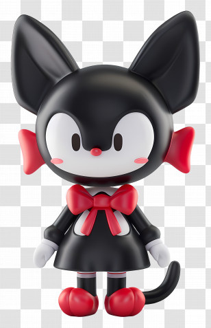 Kuromi - Adorable Cartoon Black Cat Character With Red Bow Transparent PNG