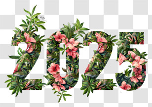 Floral Number - 2025 Floral Design With Pink Flowers Transparent PNG