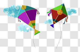 Pongal - Colorful Kites Flying In The Sky With Clouds Transparent PNG
