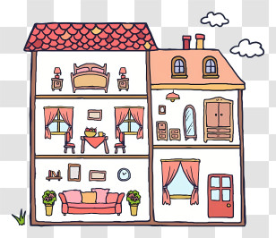 House - Cute Doodle House With Interior Transparent PNG