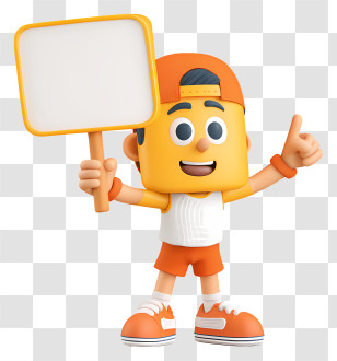 Mascot Holding Sign - Cartoon Boy Holding Blank Sign Transparent PNG