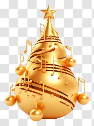 Musical Note Ornaments - Golden Christmas Tree With Musical Notes Transparent PNG
