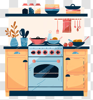 Kitchen Stove - Cozy Kitchen With Cooking Utensils Transparent PNG