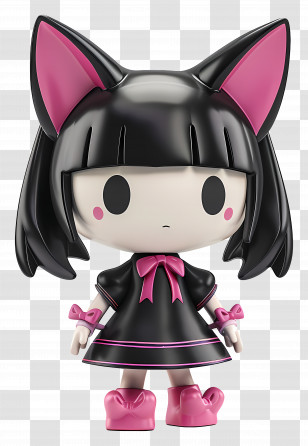 Kuromi Figure - Cute Doll With Black Hair And Pink Bow Transparent PNG