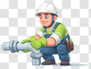 Plumber Repairing Water Pipe - Cartoon Plumber Fixing Pipes Transparent PNG