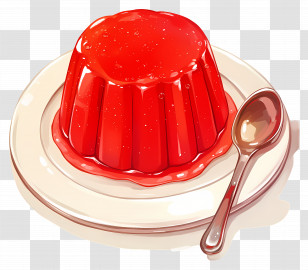 Red Jello - Red Gelatin Dessert On Plate With Spoon Transparent PNG