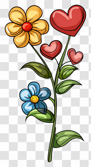 Flower Stem - Flowers And Hearts Transparent PNG