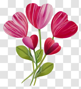 Pink Tulips - Heart-shaped Flowers Bouquet Transparent PNG