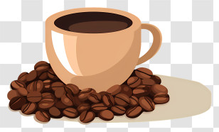 Coffee Cup - Coffee Cup On Coffee Beans Illustration Transparent PNG