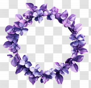 Circle Frame - Purple Floral Wreath With Delicate Flowers Transparent PNG