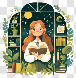 Woman Reading Book - Girl Reading With Plants Transparent PNG