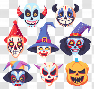 Halloween Characters - Colorful Halloween Mask Collection Transparent PNG