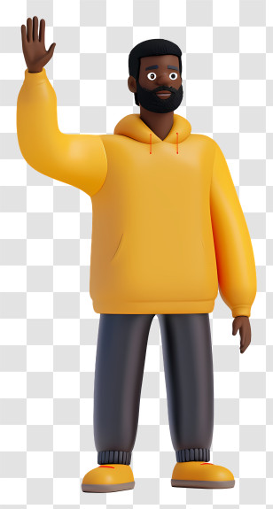 Black Man Raising Hand - 3D Cartoon Character Waving Transparent PNG