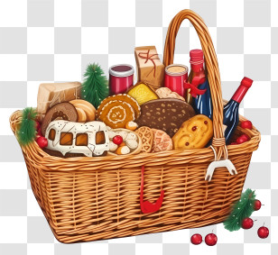 Wicker Basket - Festive Gift Basket With Food And Drinks Transparent PNG