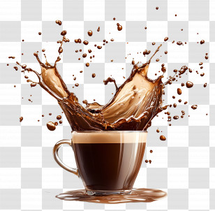 Coffee Splash - Dynamic Coffee Splash In Glass Cup Transparent PNG