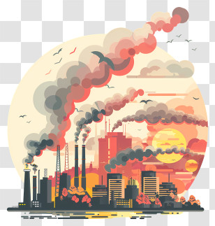 Environment Pollution - Industrial Pollution And Cityscape Illustration Transparent PNG