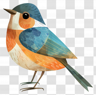 Cartoon Bird - Colorful Bird Drawing With Blue And Orange Feathers Transparent PNG