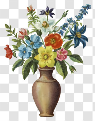 Cartoon - Beautiful Vase With Colorful Flowers Transparent PNG