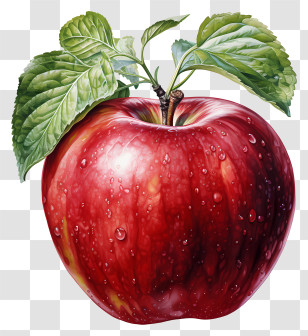 Apple - Fresh Red Apple With Dew And Leaves Transparent PNG