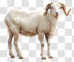 Sheep - White Goat With Curved Horns Transparent PNG