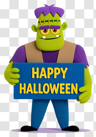Frankenstein Happy Halloween - Halloween Monster With Sign Transparent PNG