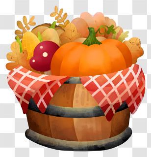 Thanksgiving Bucket - Harvest Basket With Autumn Produce Transparent PNG