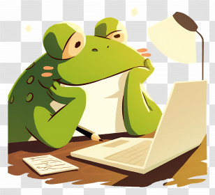 Confused Frog - Cartoon Frog Working On Laptop Transparent PNG