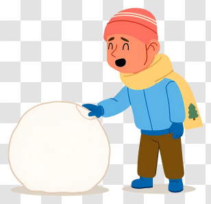 Boy Building Snowman - Child In Blue Jacket With Snowball Transparent PNG