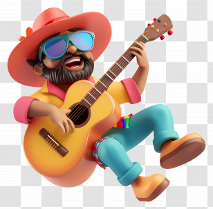 World Music Day - Colorful Cartoon Guitarist Transparent PNG