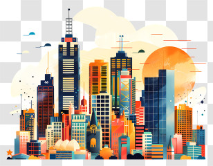Melbourne City Skyline - Vibrant Cityscape At Sunset Transparent PNG
