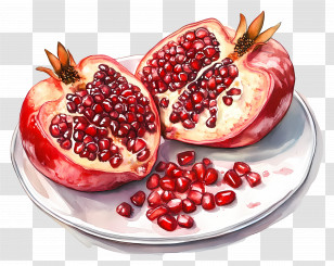 Pomegranate Watercolor - Detailed Illustration Of Pomegranate On A Plate Transparent PNG