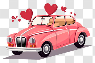 Minimalized Flat Vector Illustrate - Cute Pink Car With Hearts Transparent PNG