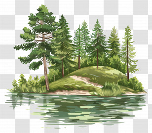 Summer Park - Forest Island With Calm Water Surrounding Transparent PNG